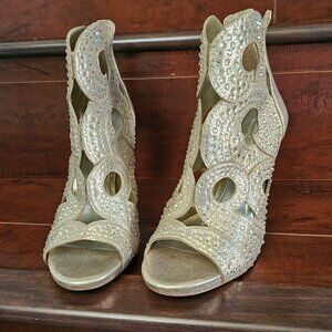 Rhinestone Gold Stiletto Sandals